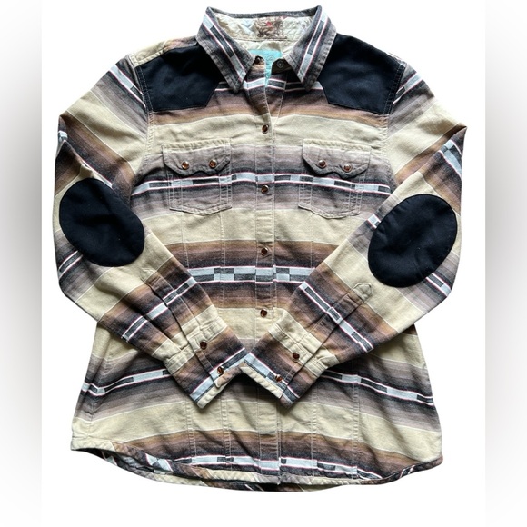 Tasha Polizzi Colt 44 Western Pearl Snap Shirt Womens Size M Cotton Aztec Stripe - Picture 1 of 5